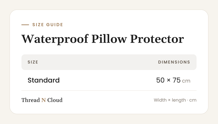Waterproof pillow protector size chart: Standard 50x75 cm